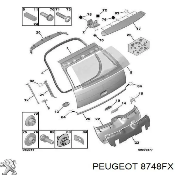8748FX Peugeot/Citroen Revestimento (cobrimento) de tampa de porta-malas (de 3ª/5ª porta traseira)