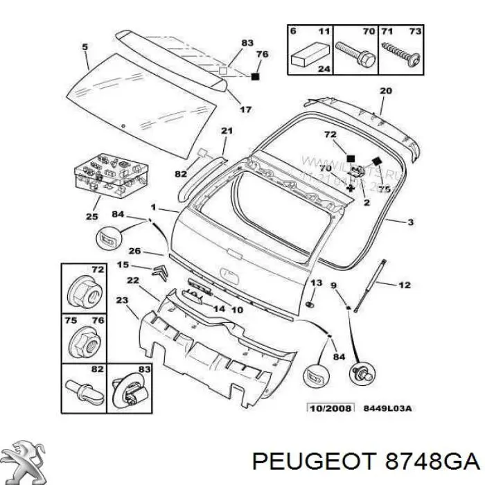 8748GA Peugeot/Citroen Revestimento (cobrimento) de tampa de porta-malas (de 3ª/5ª porta traseira)