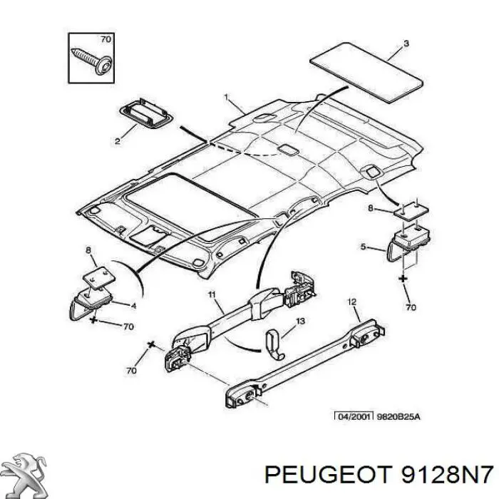 9128N7 Peugeot/Citroen Puxador do teto de salão