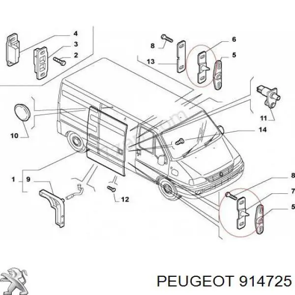 Compre 914725 Peugeot/Citroen Limitador da porta deslizante, na carroçaria superior