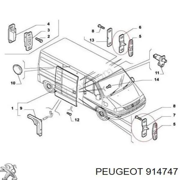 Compre 914747 Peugeot/Citroen Limitador da porta deslizante, na carroçaria superior