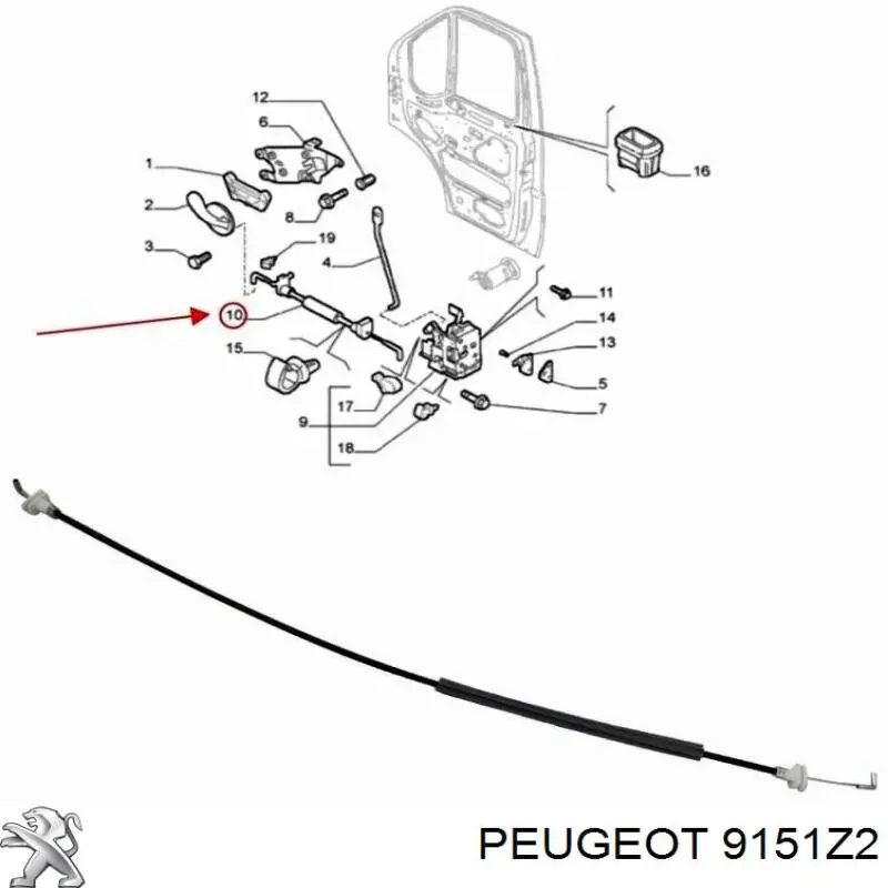 Cabo (pedal) de abertura do fecho da porta dianteira esquerda Peugeot/Citroen 9151Z2 preço, a partir de 26,57 USD
