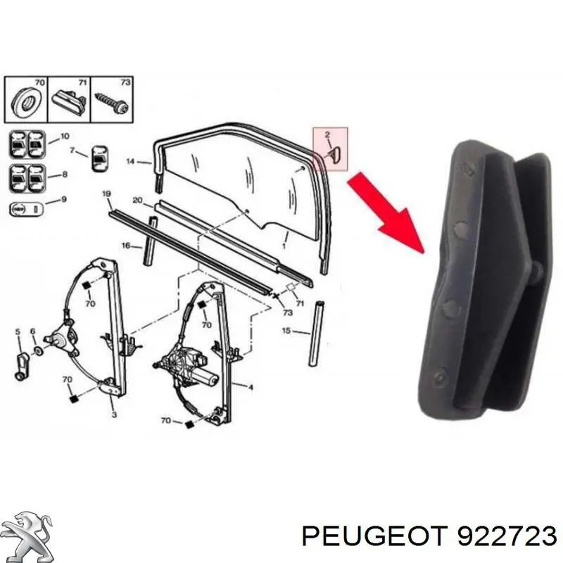 922723 Peugeot/Citroen Guia de vidro de quadro da porta dianteira esquerda