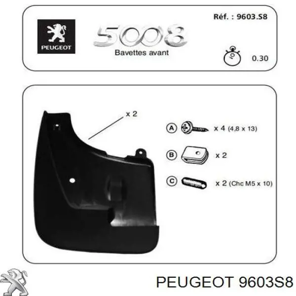 Protetores de lama traseiros, kit para Peugeot 5008 II 
