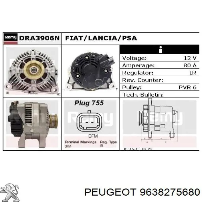 9638275680 Peugeot/Citroen Gerador