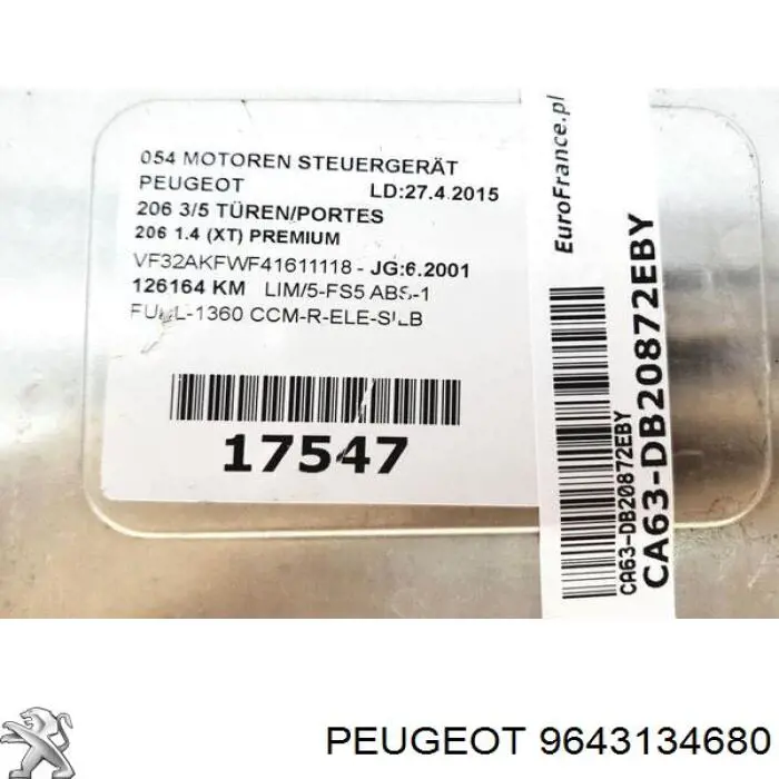 Módulo de direção (Centralina eletrônica) de motor 9643134680 Peugeot/Citroen