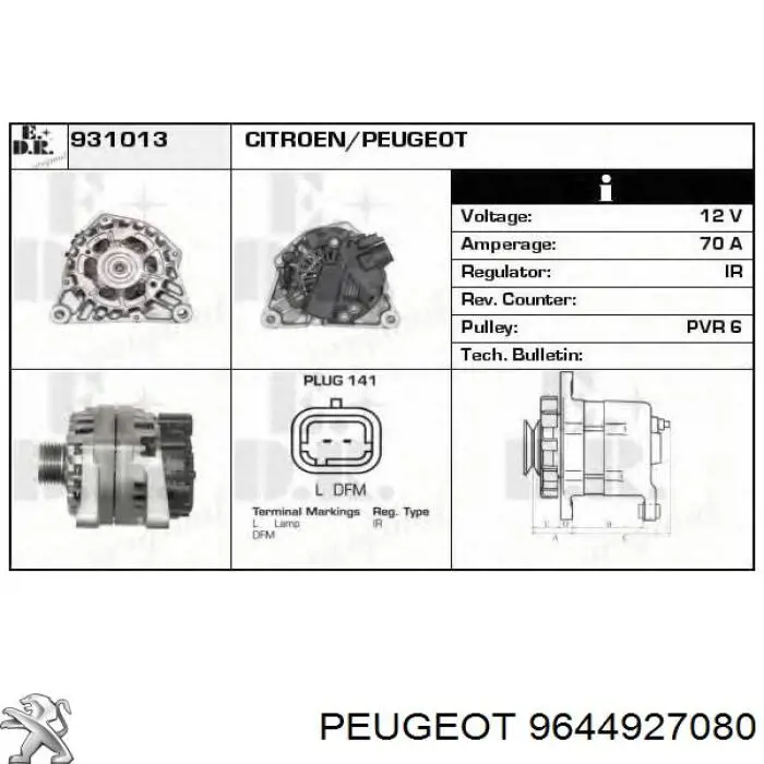 Gerador Peugeot/Citroen 9644927080 preço, a partir de 122,80 USD