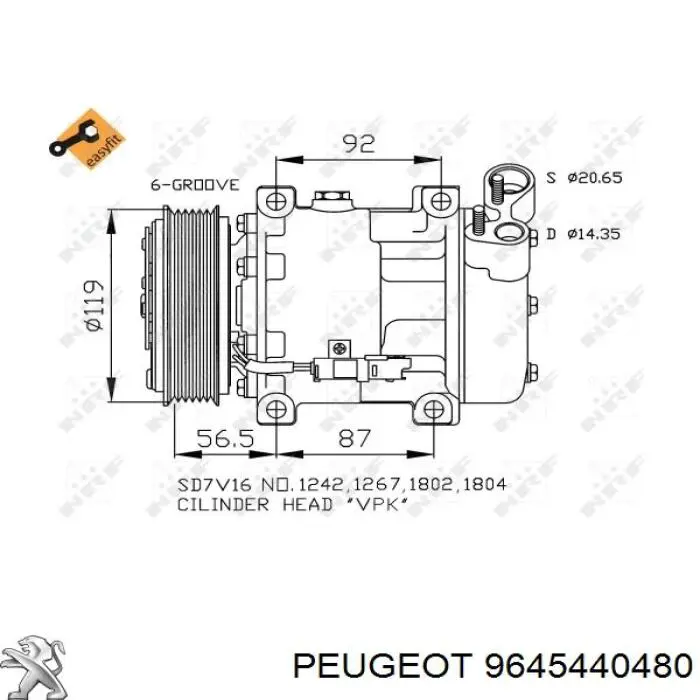 9645440480 Peugeot/Citroen Compressor de aparelho de ar condicionado