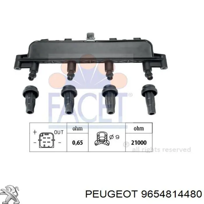 9654814480 Peugeot/Citroen Bobina de ignição