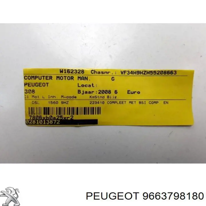  Peugeot/Citroen 9663798180 preço, a partir de 57,89 USD