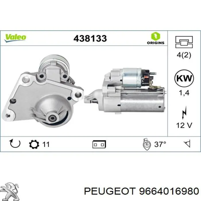 Motor de arranco Peugeot/Citroen 9664016980