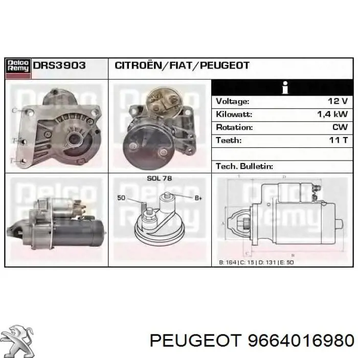 Motor de arranco Peugeot/Citroen 9664016980 preço, a partir de 51,17 USD