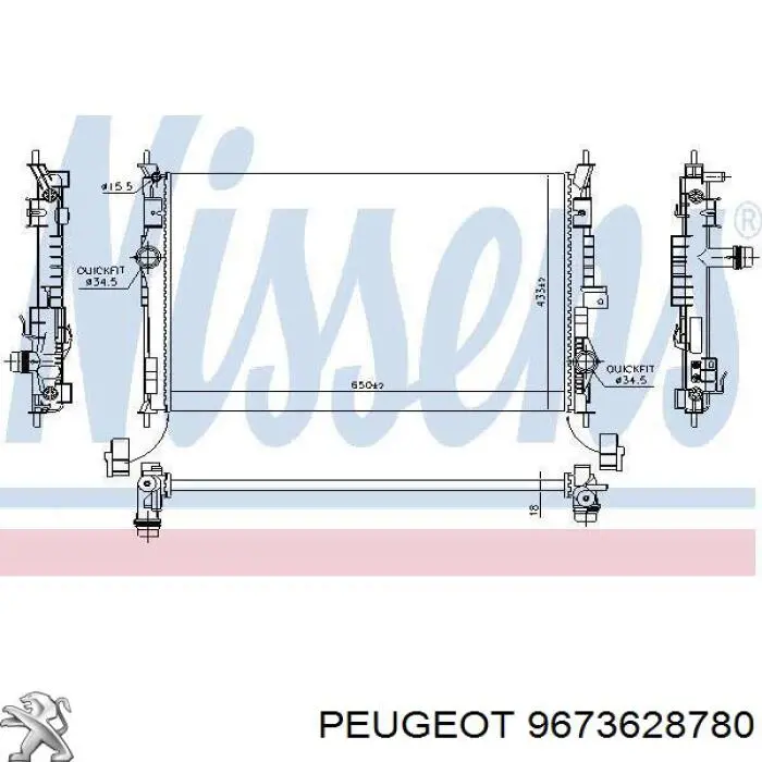 9673628780 Peugeot/Citroen Radiador de esfriamento de motor
