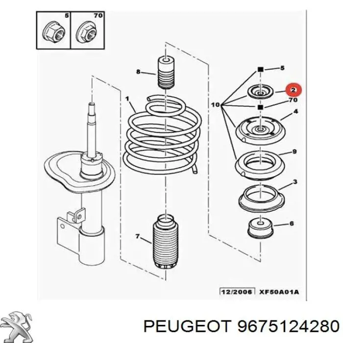9675124280 Peugeot/Citroen Suporte de amortecedor dianteiro