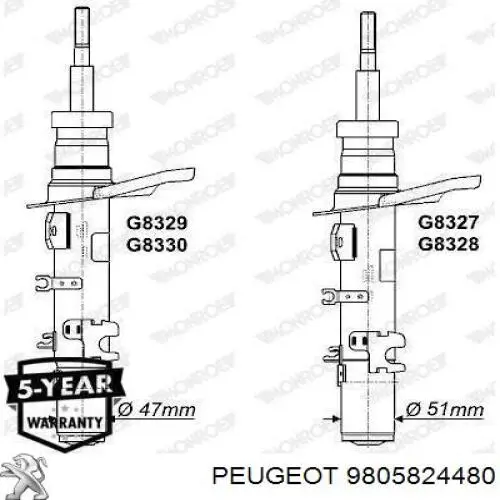 9805824480 Peugeot/Citroen Amortecedor dianteiro esquerdo