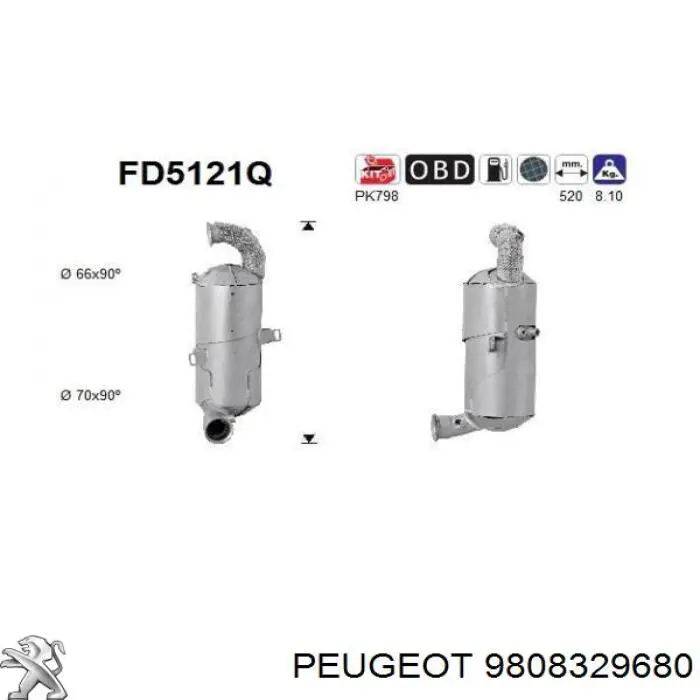 9808329680 Peugeot/Citroen Convertidor - catalisador