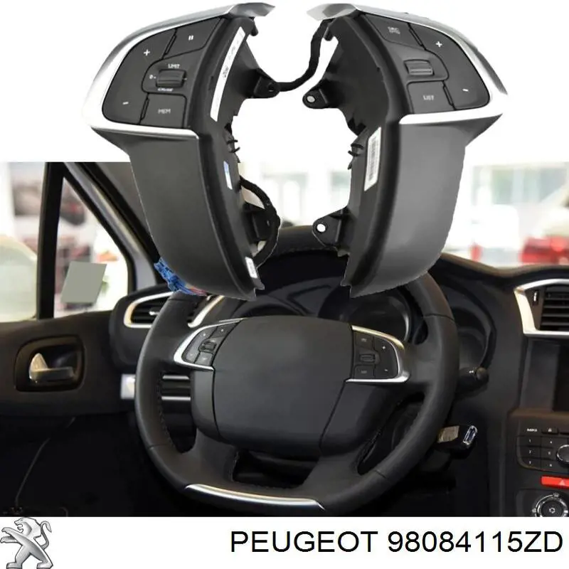 98084115ZD Peugeot/Citroen Unidade de interruptores de botão do volante de direção