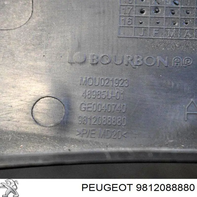 Expansor esquerdo (placa sobreposta) de arco do pára-lama traseiro Peugeot/Citroen 9812088880