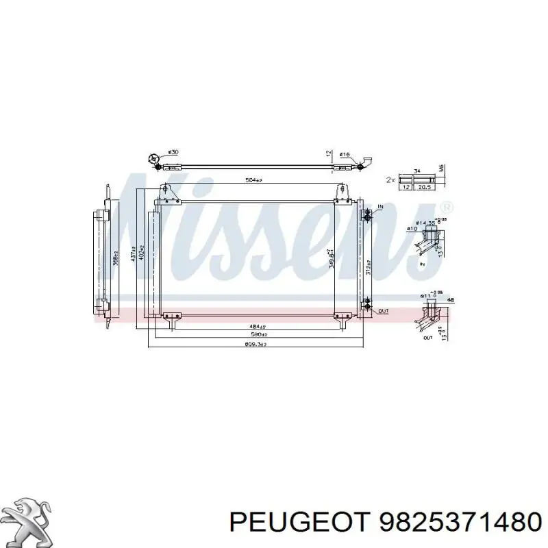 9825371480 Peugeot/Citroen Radiador de aparelho de ar condicionado