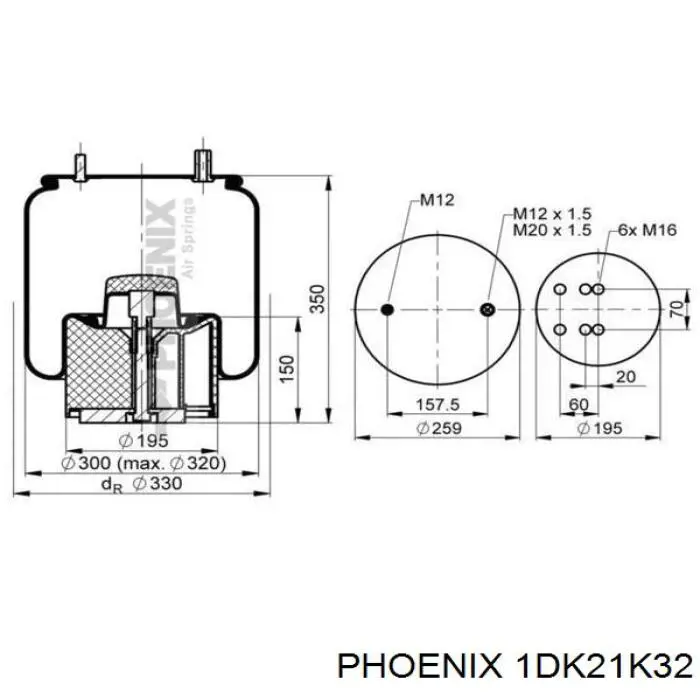 Coxim pneumático (suspensão de lâminas pneumática) do eixo Phoenix 1DK21K32 preço, a partir de 126,99 USD