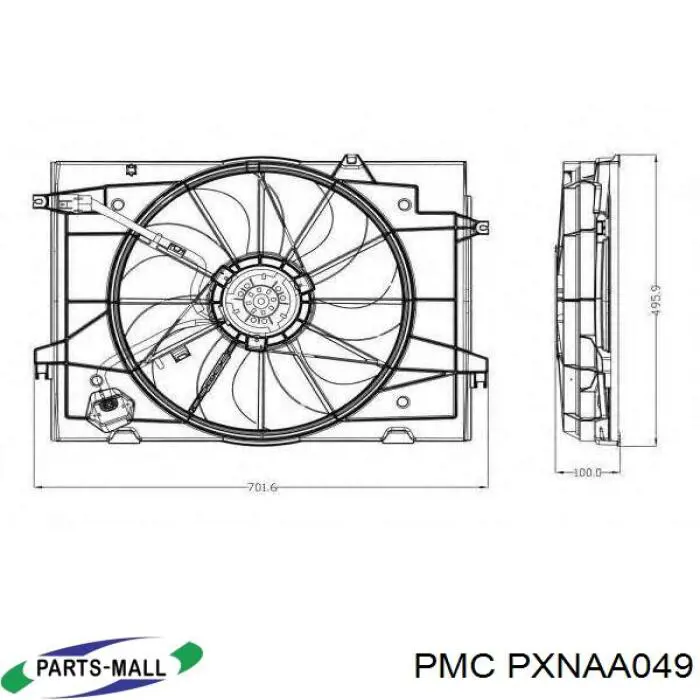 Difusor do radiador de esfriamento, montado com motor e roda de aletas PXNAA049 Parts-Mall