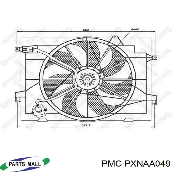 Difusor do radiador de esfriamento, montado com motor e roda de aletas Parts-Mall PXNAA049 preço, a partir de 100,58 USD