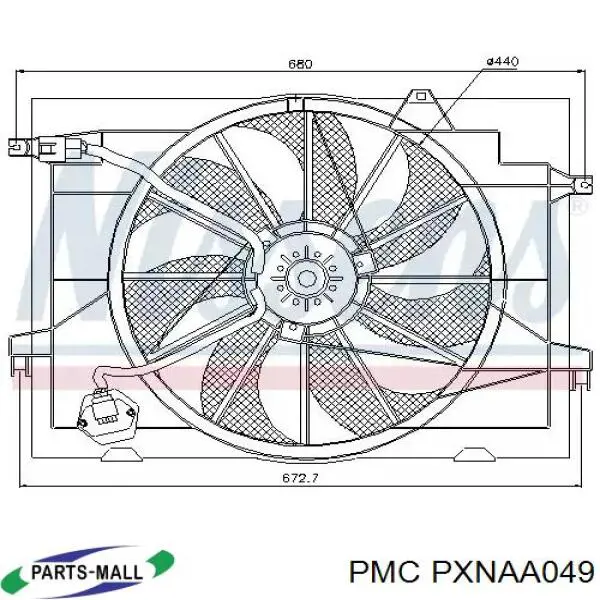 Difusor do radiador de esfriamento, montado com motor e roda de aletas Parts-Mall PXNAA049
