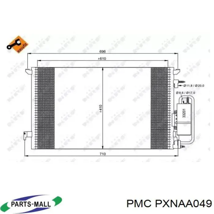 Difusor do radiador de esfriamento, montado com motor e roda de aletas PXNAA049 Parts-Mall