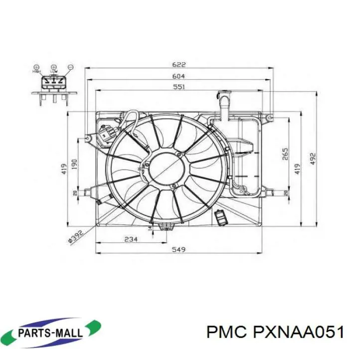 F300432150 Doowon Difusor do radiador de esfriamento, montado com motor e roda de aletas