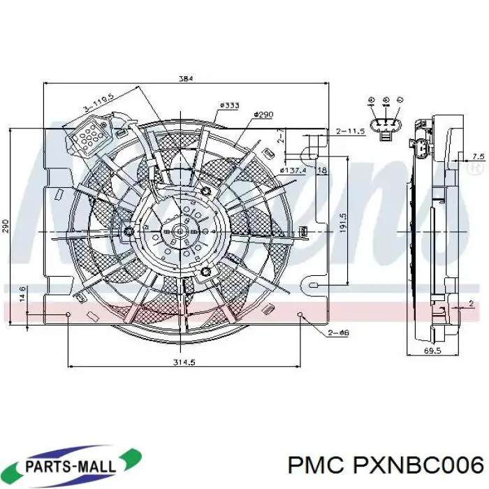 Compre PXNBC006 Parts-Mall Ventilador (roda de aletas) do radiador de aparelho de ar condicionado