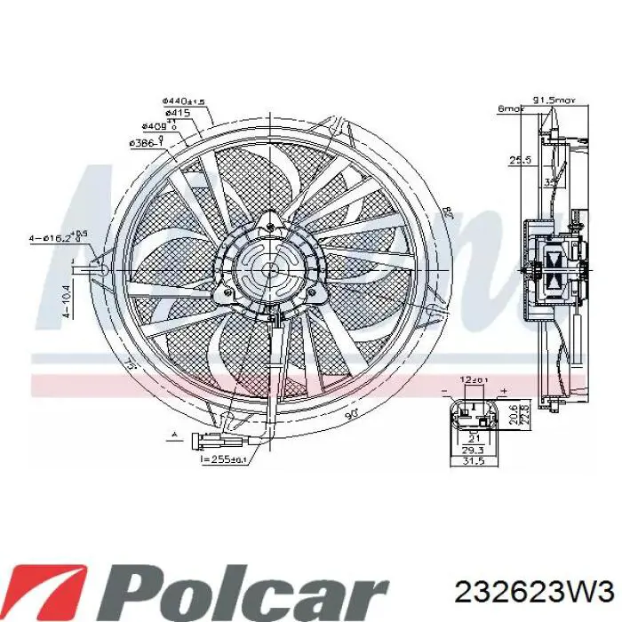 Ventilador elétrico de esfriamento montado (motor + roda de aletas) Polcar 232623W3 preço, a partir de 73,65 USD