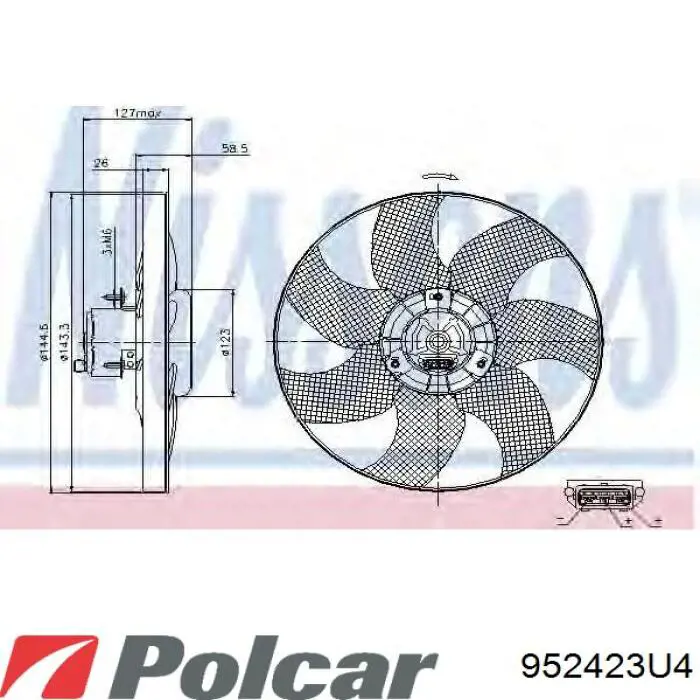Ventilador elétrico de esfriamento montado (motor + roda de aletas) Polcar 952423U4 preço, a partir de 55,91 USD