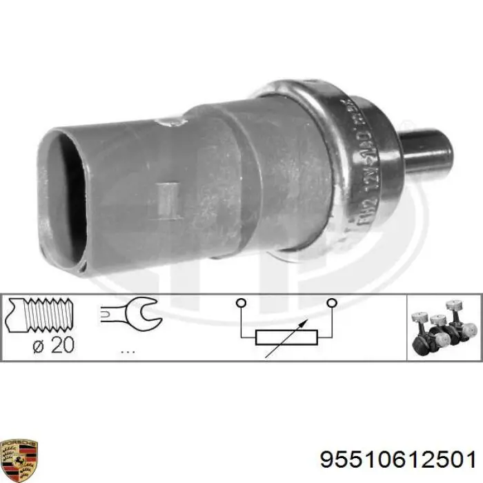 95510612501 Porsche Sensor de temperatura do fluido de esfriamento
