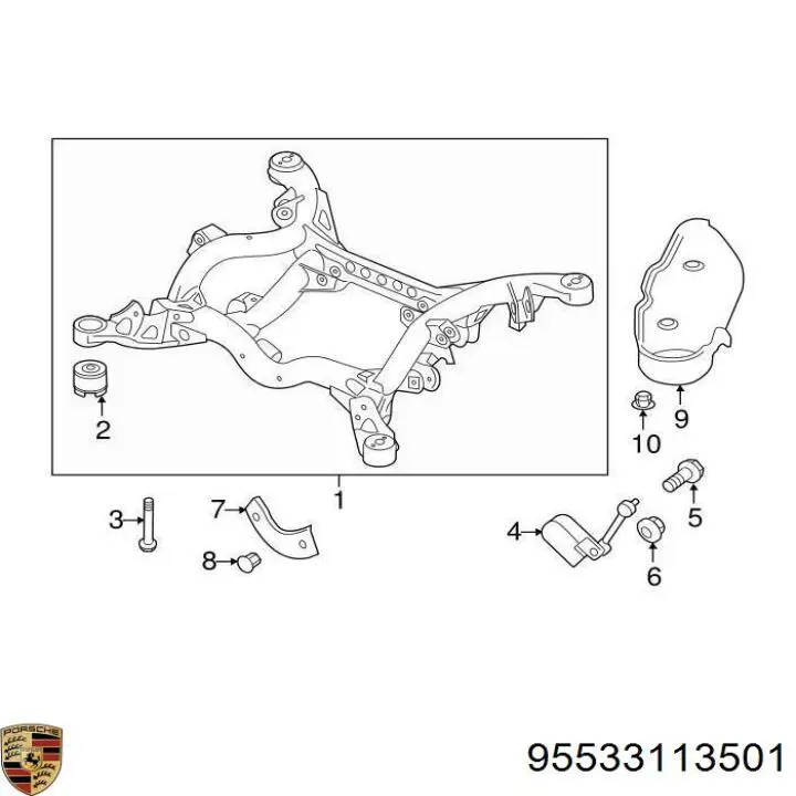 95533113501 Porsche Bloco silencioso (coxim) de viga dianteira (de plataforma veicular)
