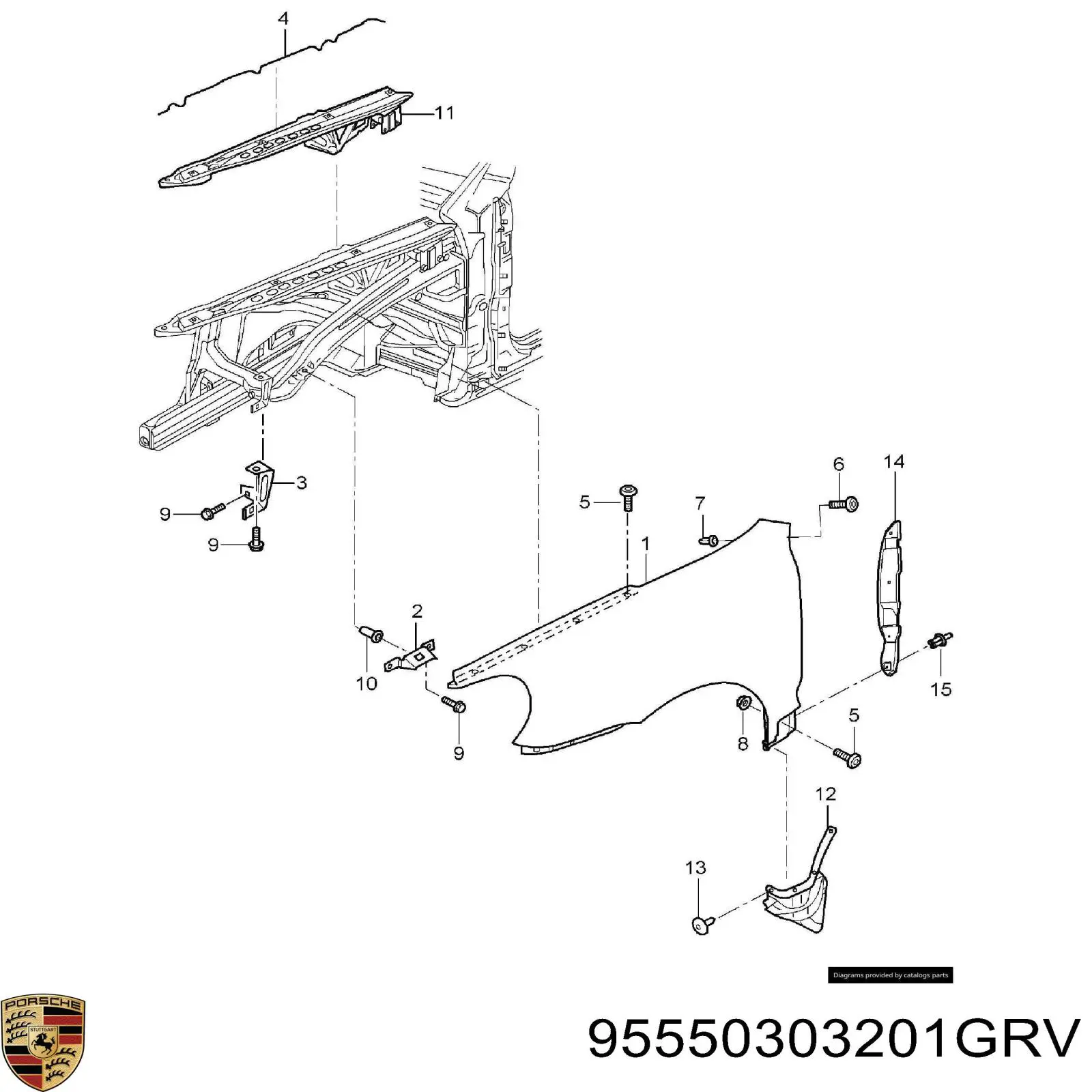 Pára-lama dianteiro direito para Porsche Cayenne  955