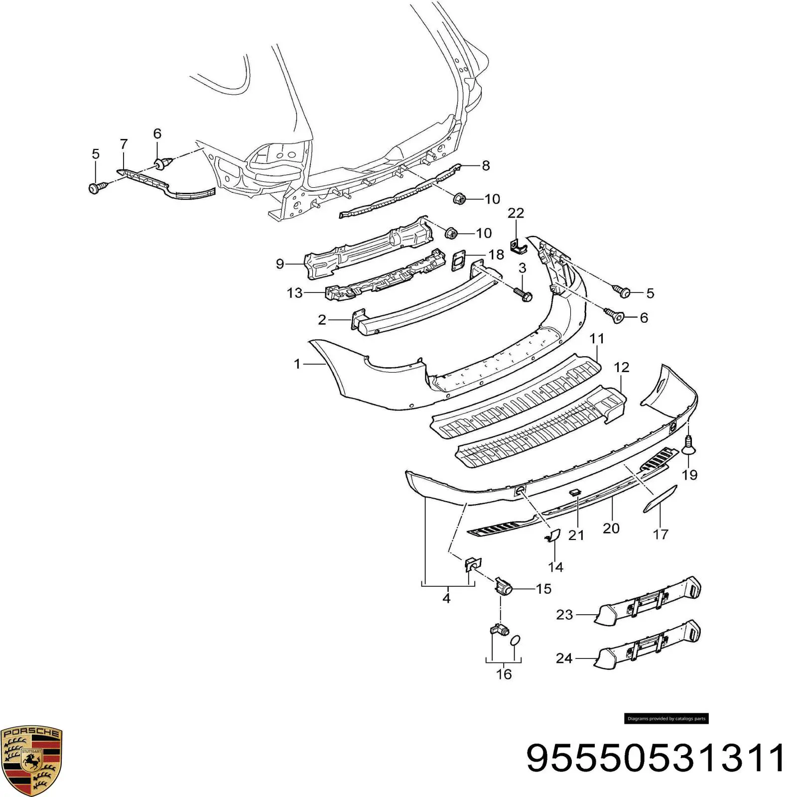 Reforçador do pára-choque traseiro para Porsche Cayenne  955