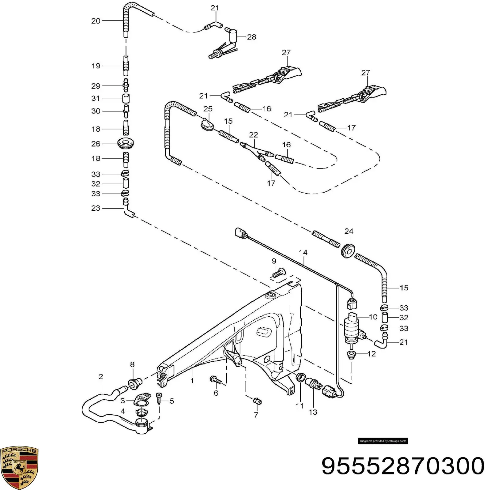Tanque de fluido para lavador de vidro para Porsche Cayenne  955