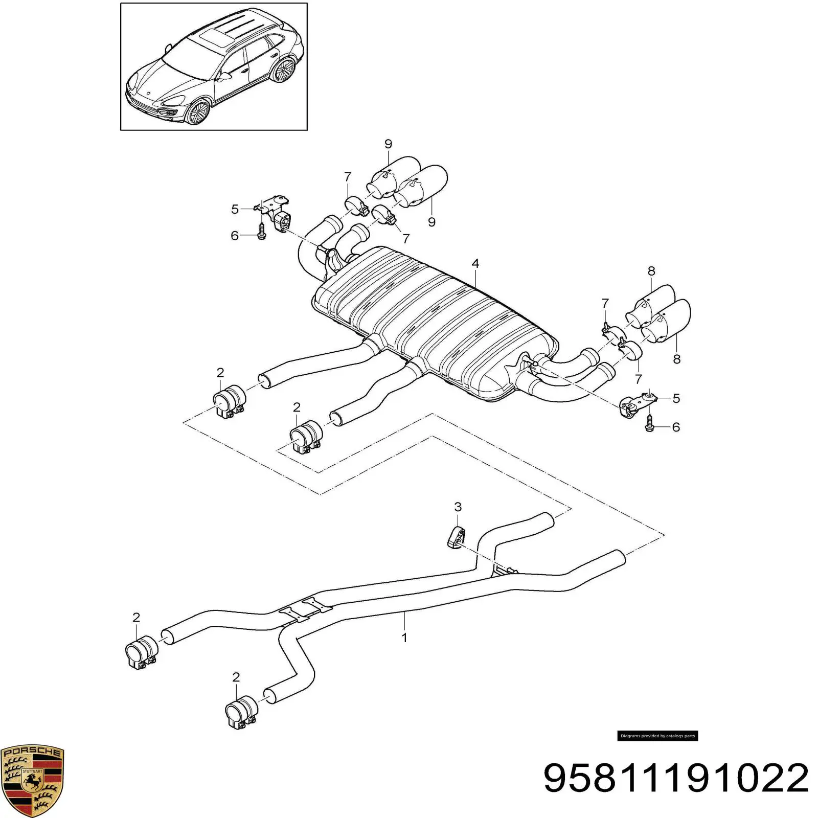 Silenciador, parte traseira para Porsche Cayenne II 92A