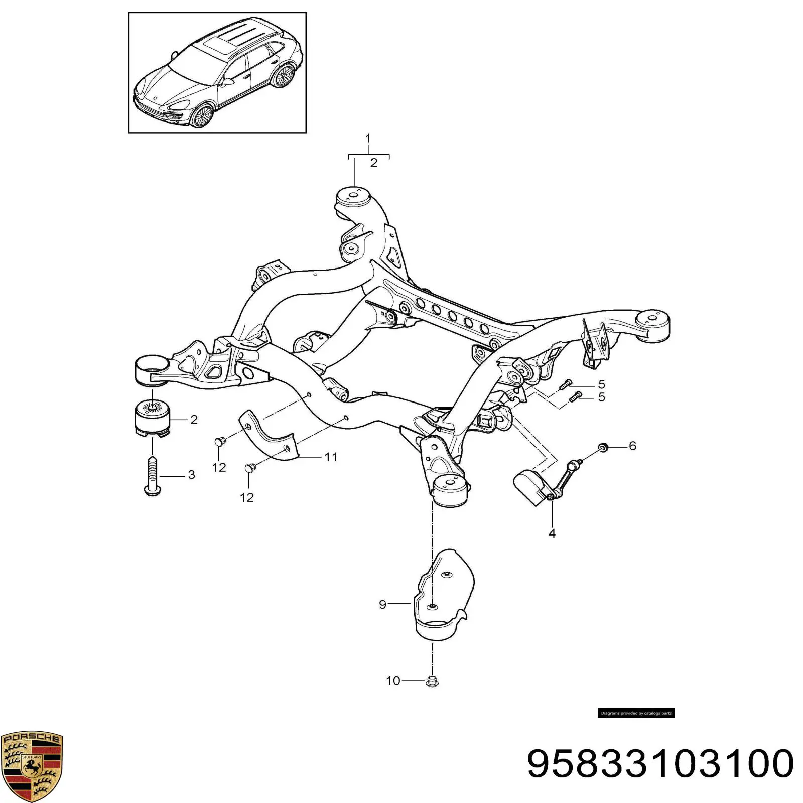 95833103100 Porsche Viga de suspensão traseira (plataforma veicular)