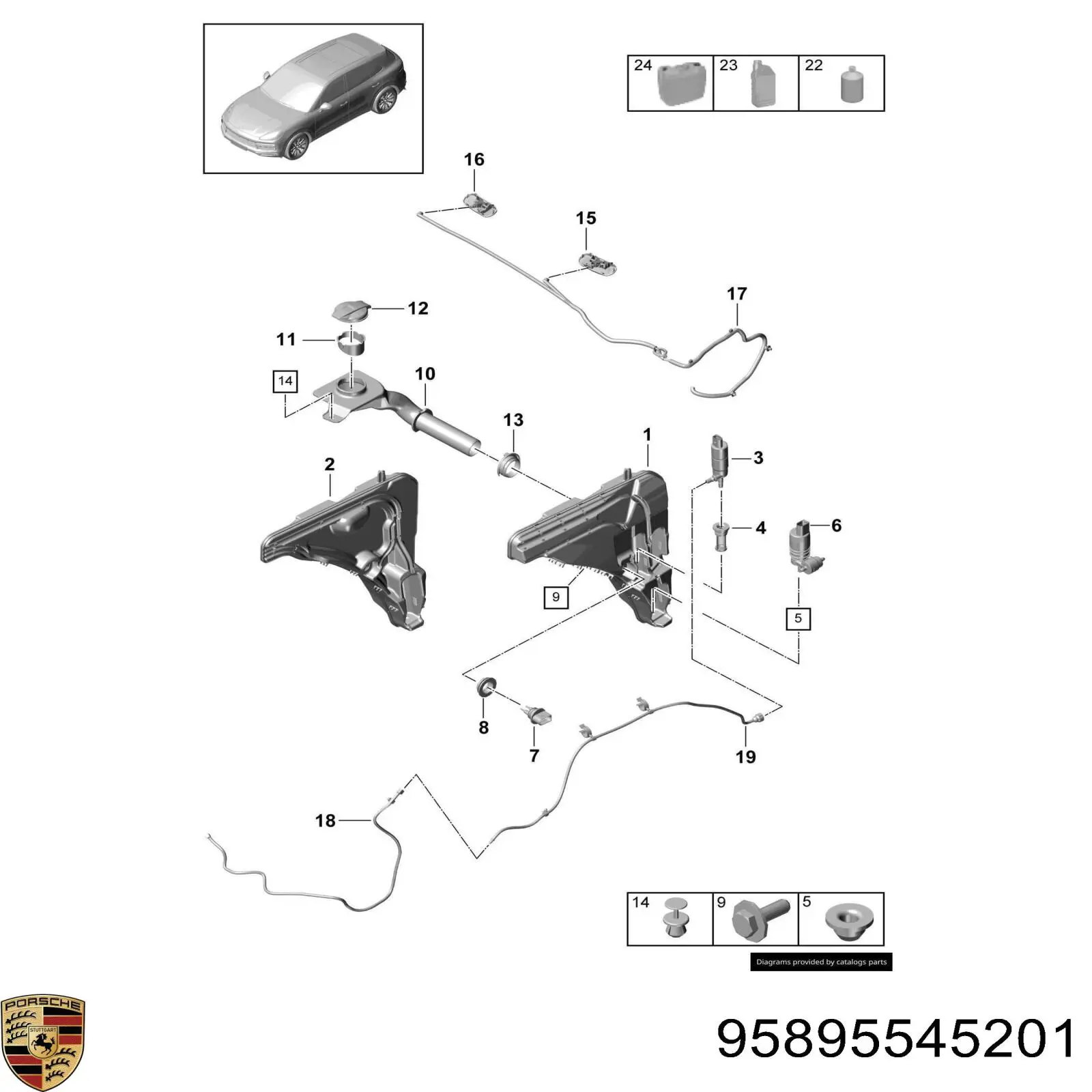 95895545201 Porsche Tanque de fluido para lavador de vidro