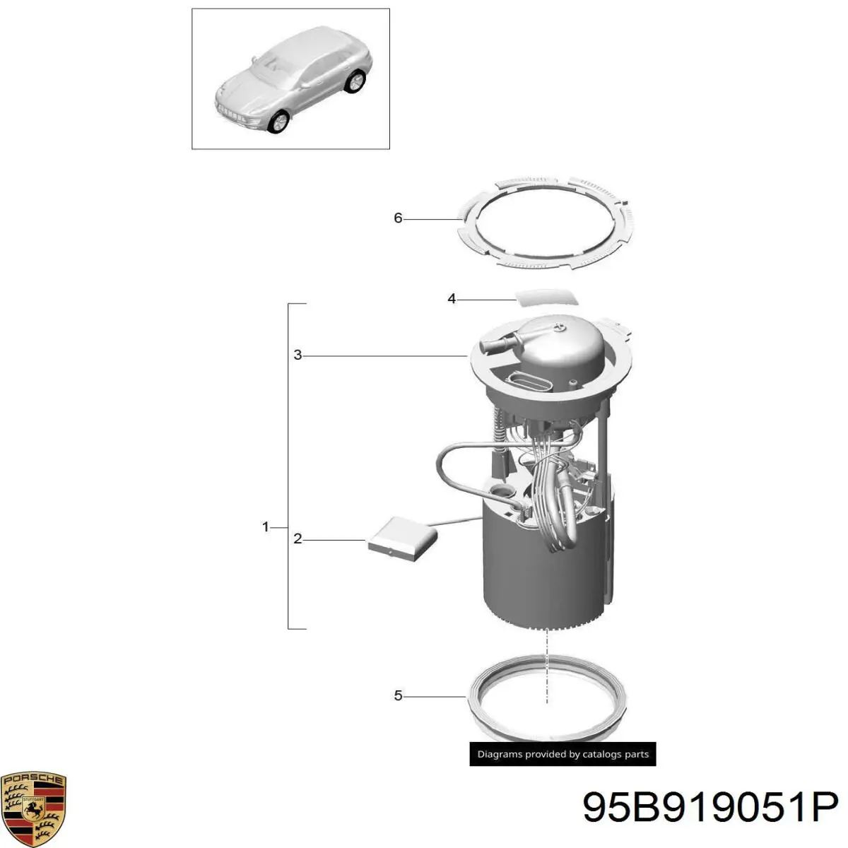 95B919051P Porsche Módulo de bomba de combustível com sensor do nível de combustível