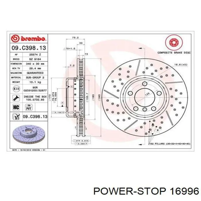 16996 Power Stop Sapatas do freio traseiras de disco