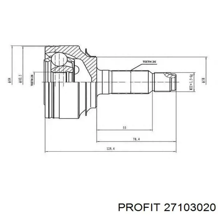 Junta homocinética externa dianteira Profit 27103020 preço, a partir de 35,86 USD