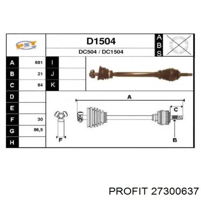 Semieixo (acionador) dianteiro esquerdo Profit 27300637 preço, a partir de 83,57 USD