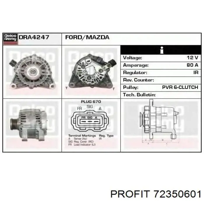 72350601 Profit Relê-regulador do gerador (relê de carregamento)