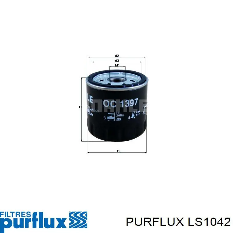 LS1042 Purflux Filtro de óleo