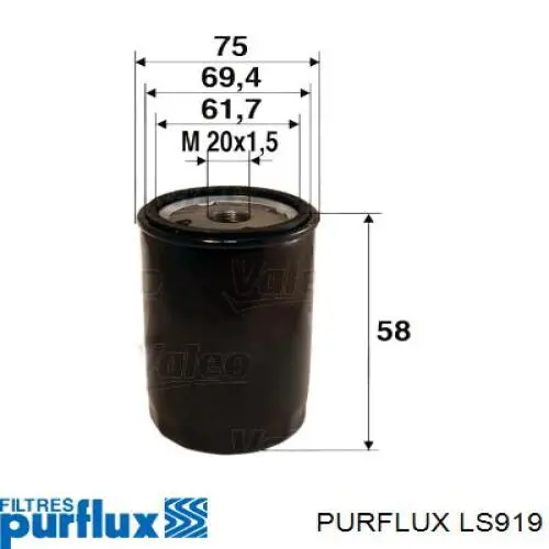 LS919 Purflux Filtro de óleo