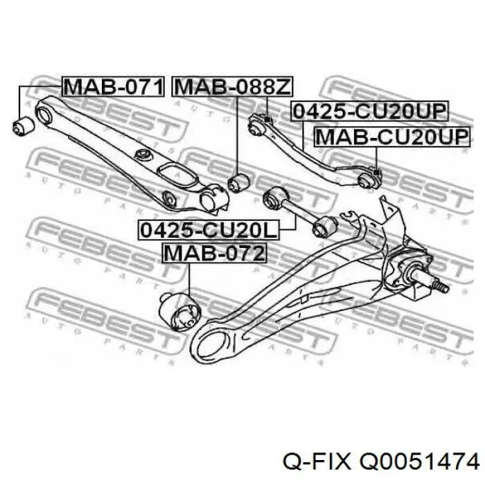 Bloco silencioso externo traseiro de braço oscilante transversal Q-fix Q0051474