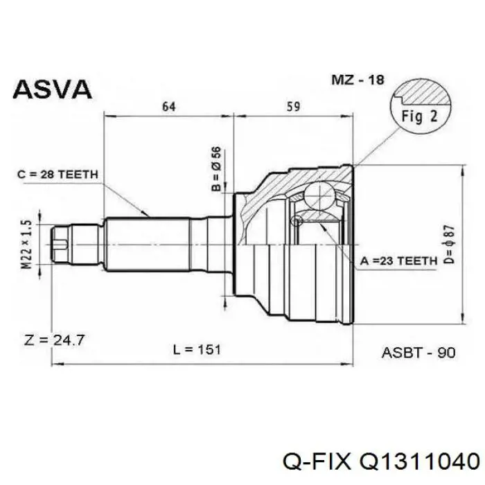 Q1311040 Q-fix Junta homocinética interna dianteira direita