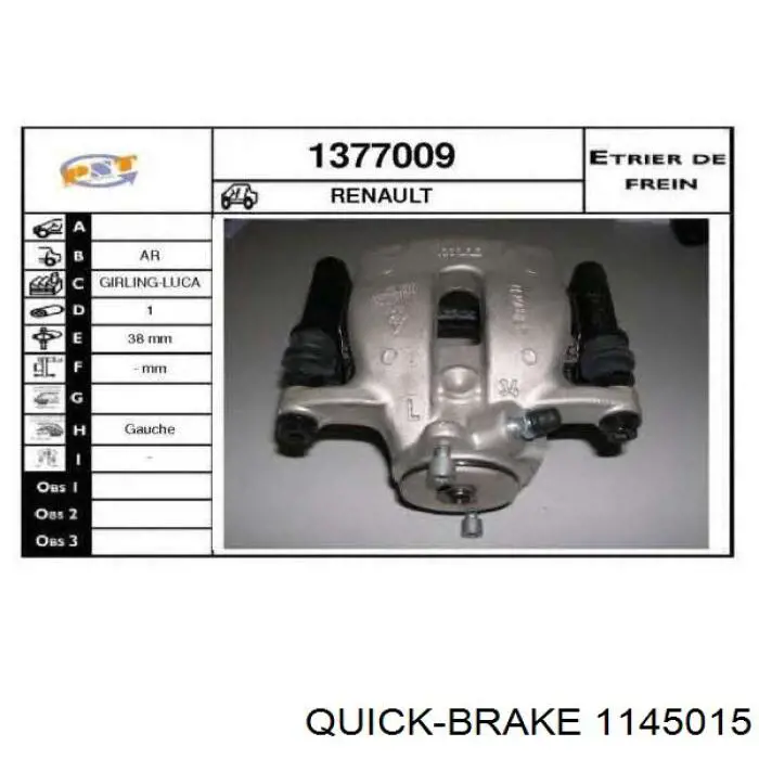 1145015 Quick Brake Kit de reparação de suporte do freio traseiro